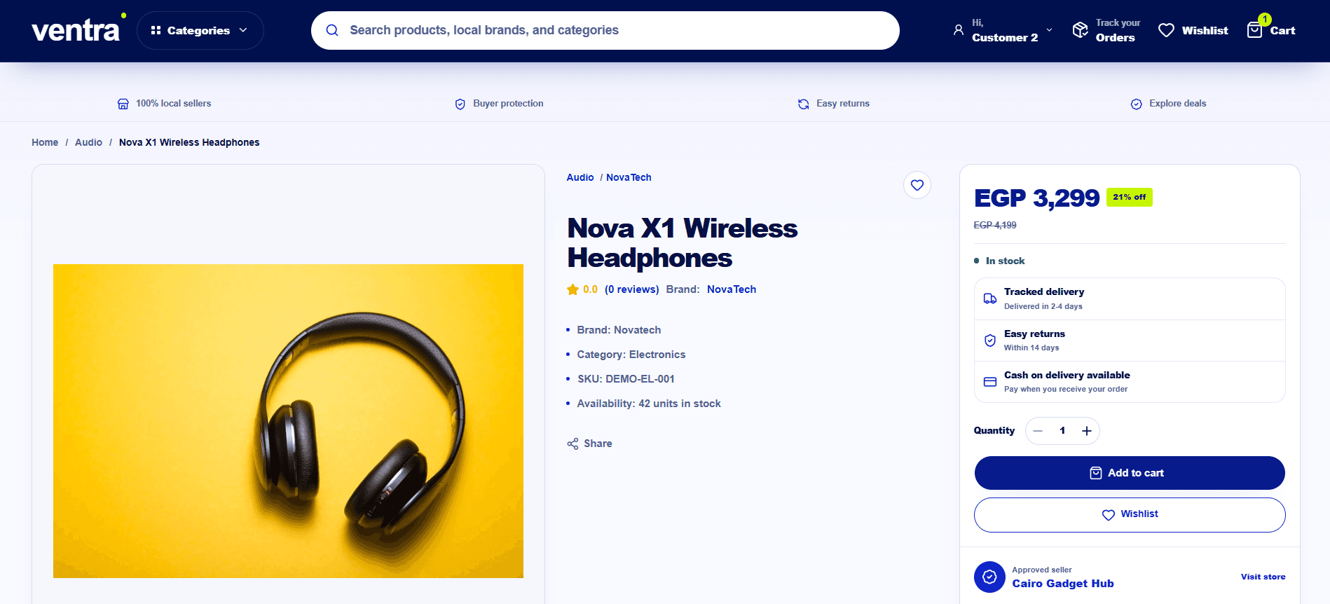 Ventra product detail page design
